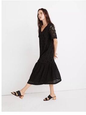 Madewell Black Eyelet V-Neck Midi Dress